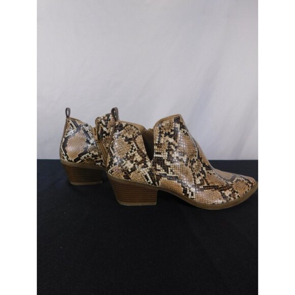 Time and Tru Tan Snake Print Ankle Booties 8.5 - Block Heel Zip - Excellent - Picture 6 of 10